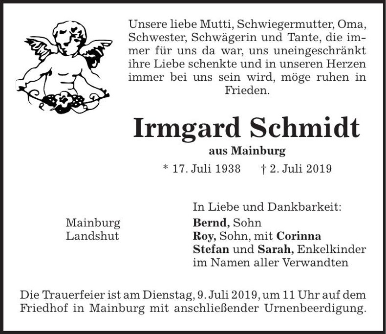 Traueranzeige Irmgard Schmidt