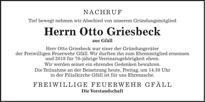 Traueranzeige Otto Griesbeck