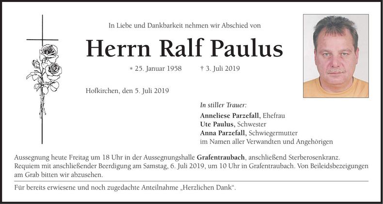 Traueranzeige Ralf Paulus