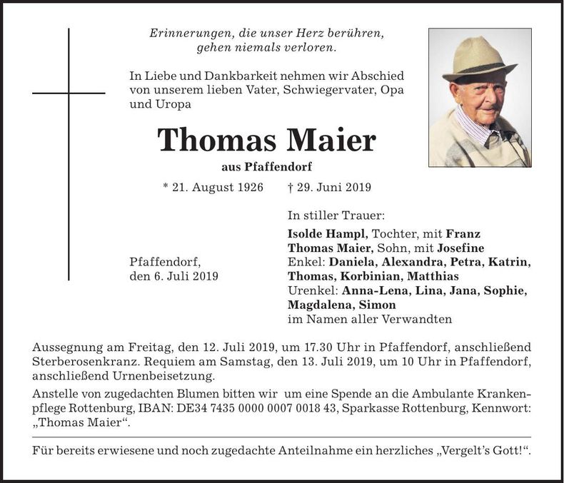 Traueranzeige Thomas Maier