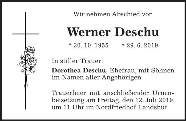Traueranzeige Werner Deschu