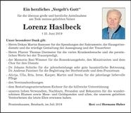 Traueranzeige Lorenz Haslbeck