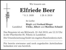 Traueranzeige Elfriede Beer