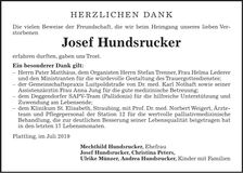 Traueranzeige Josef Hundsrucker