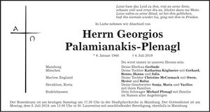 Traueranzeige Georgios Palamianakes-Plenagl