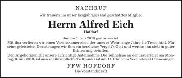 Traueranzeige Alfred Eich