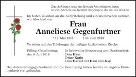 Traueranzeige Anneliese Gegenfurtner