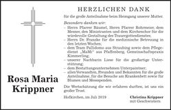 Traueranzeige Rosa Maria Krippner