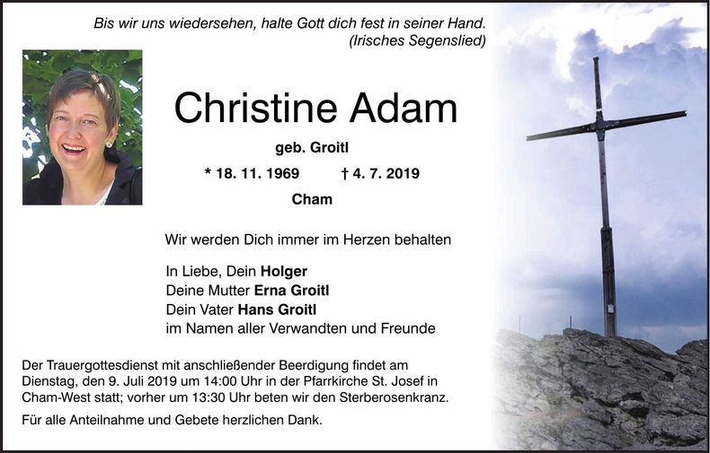 Traueranzeige Christine Adam