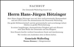 Traueranzeige Hans-Jürgen Hötzinger