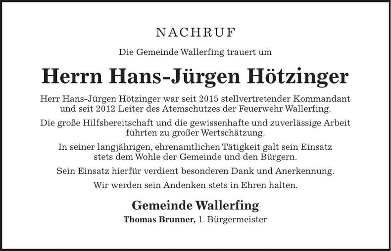 Traueranzeige Hans-Jürgen Hötzinger
