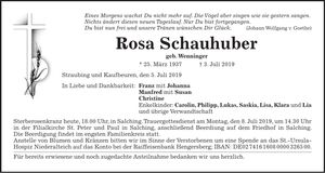 Traueranzeige Rosa Schauhuber