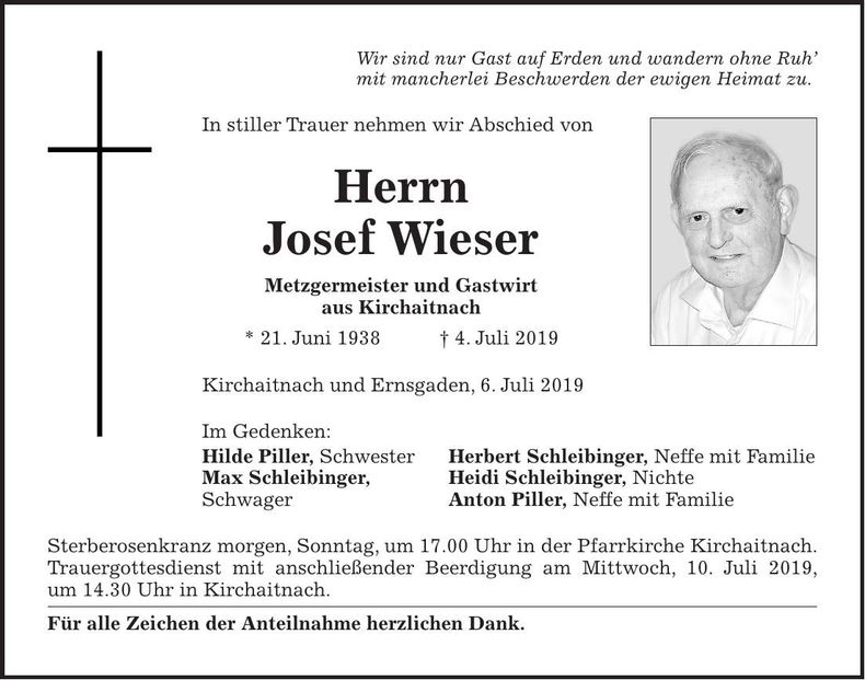Traueranzeige Josef Wieser