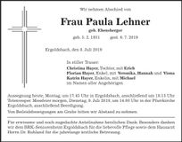 Traueranzeige Paula Lehner