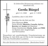 Traueranzeige Gerda Bürgel