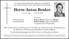 Traueranzeige Anton Benker