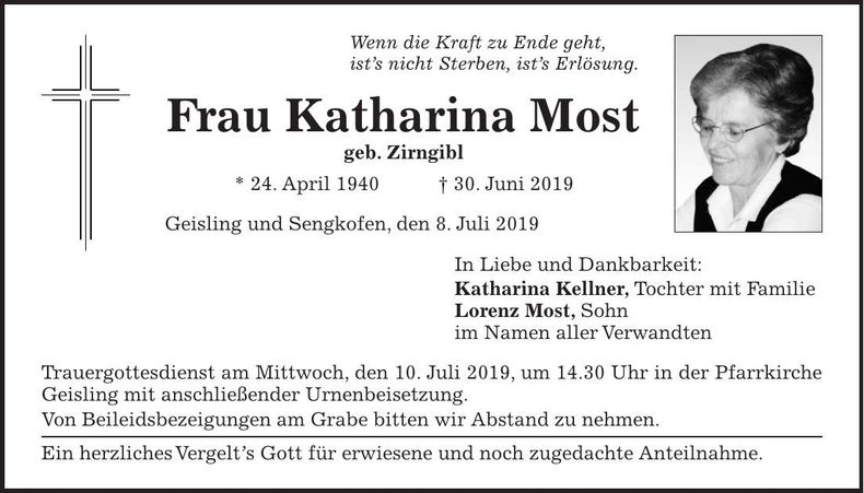 Traueranzeige Katharina Most