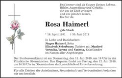 Traueranzeige Rosa Haimerl