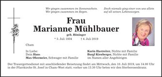 Traueranzeige Marianne Mühlbauer
