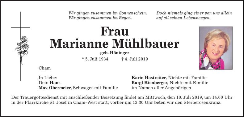 Traueranzeige Marianne Mühlbauer