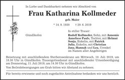 Traueranzeige Katharina Kollmeder
