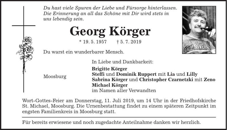Traueranzeige Georg Körger