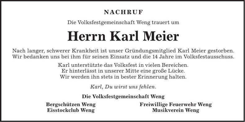 Traueranzeige Karl Meier