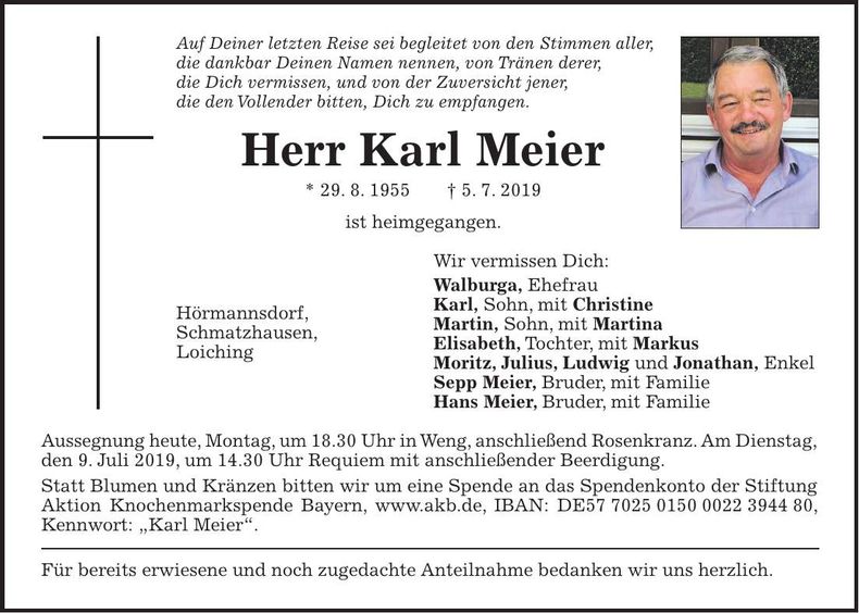 Traueranzeige Karl Meier