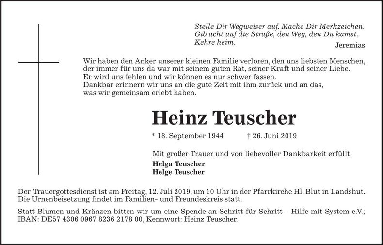 Traueranzeige Heinz Teuscher