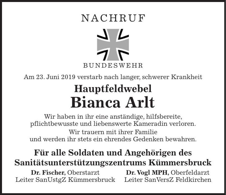 Traueranzeige Bianca Arlt
