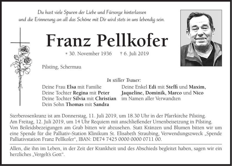 Traueranzeige Franz Pellkofer