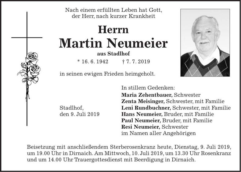 Traueranzeige Martin Neumeier