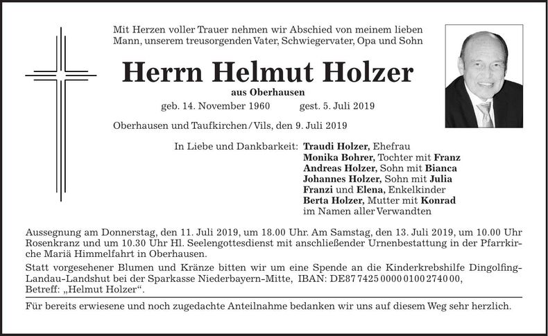 Traueranzeige Helmut Holzer