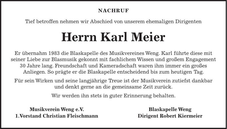 Traueranzeige Karl Meier