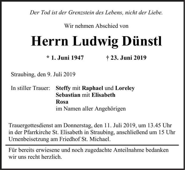 Traueranzeige Ludwig Dünstl