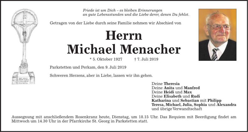 Traueranzeige Michael Menacher