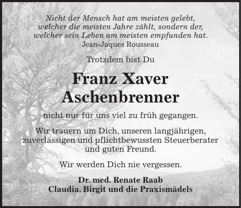 Traueranzeige Franz Xaver Aschenbrenner