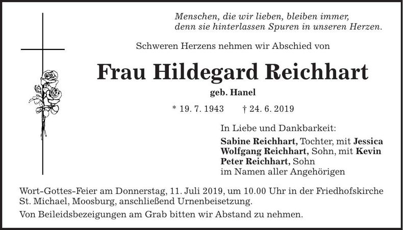 Traueranzeige Hildegard Reichhart