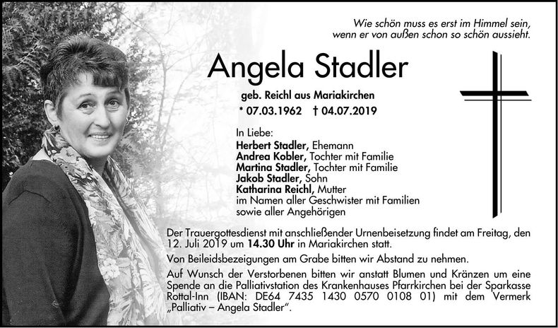 Traueranzeige Angela Stadler
