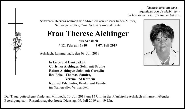 Traueranzeige Therese Aichinger