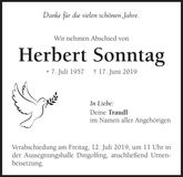 Traueranzeige Herbert Sonntag