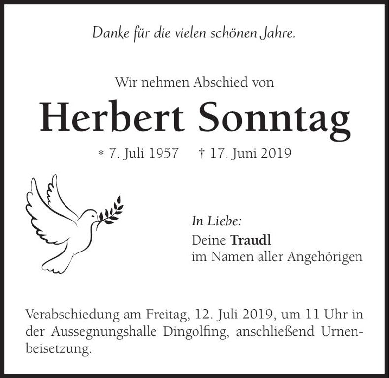Traueranzeige Herbert Sonntag