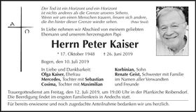 Traueranzeige Peter Kaiser
