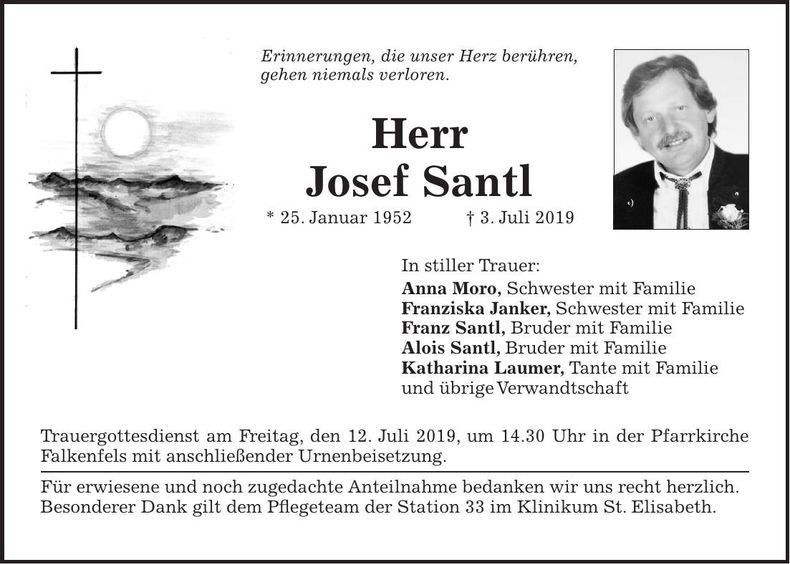Traueranzeige Josef Santl
