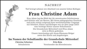 Traueranzeige Christine Adam