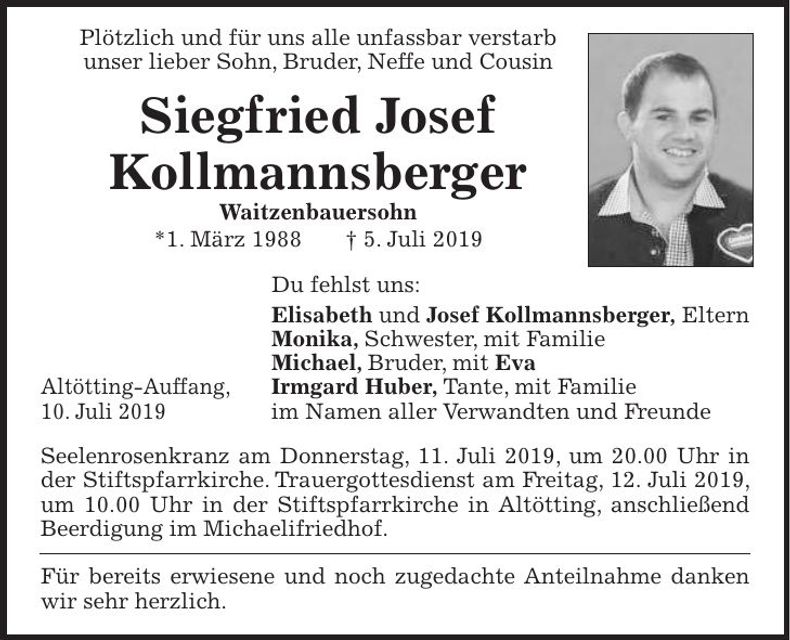 Traueranzeige Siegfried Josef Kollmannsberger