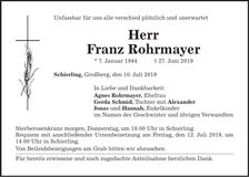 Traueranzeige Franz Rohrmayer