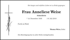 Traueranzeige Anneliese Weise