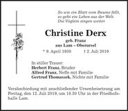 Traueranzeige Christine Derx