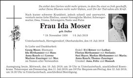 Traueranzeige Ida Moser
